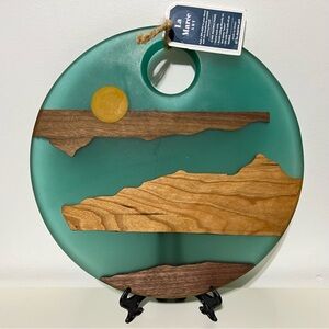 La Maree Art Handcrafted Teal and Wood Serving Board Resin Maine